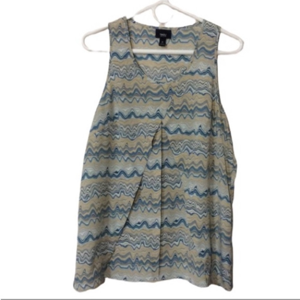 MOSSIMO Sleeveless Blue And Cream WAVE Pattern Summer TANK TOP Size MEDIUM